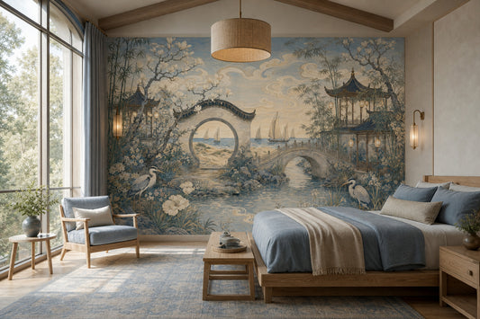 Chinoiserie Wallpaper Asian Garden Removable Pavilion Wall Decor