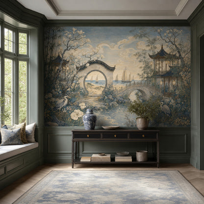 Chinoiserie Wallpaper Asian Garden Removable Pavilion Wall Decor