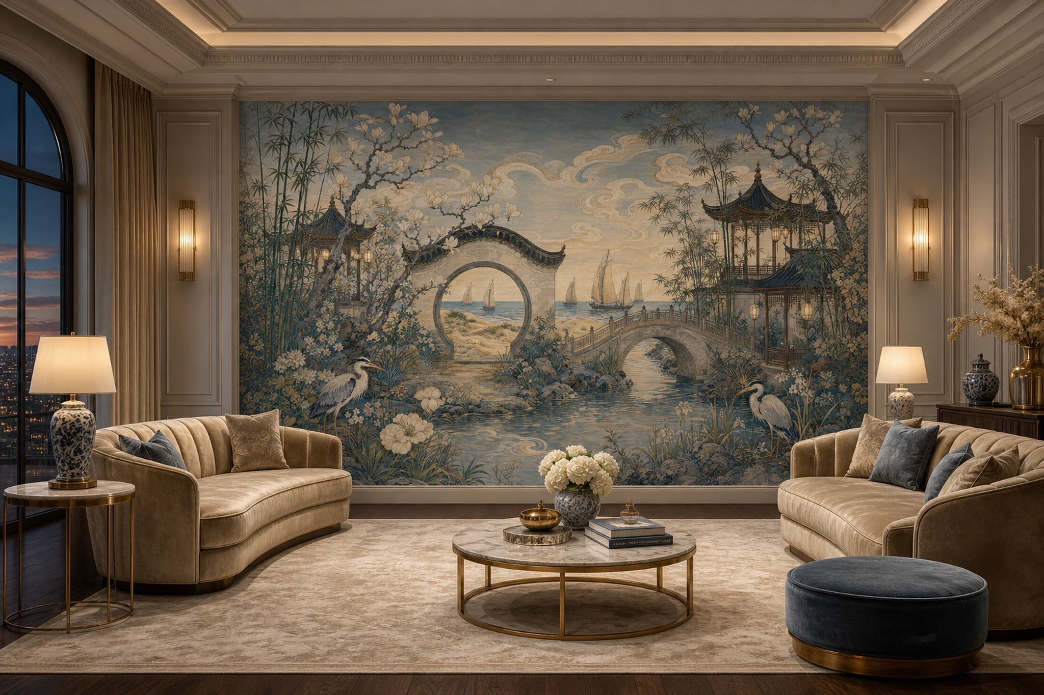 Chinoiserie Wallpaper Asian Garden Removable Pavilion Wall Decor
