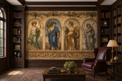 Muted Green Wallpaper Vintage Fresco Wall Mural