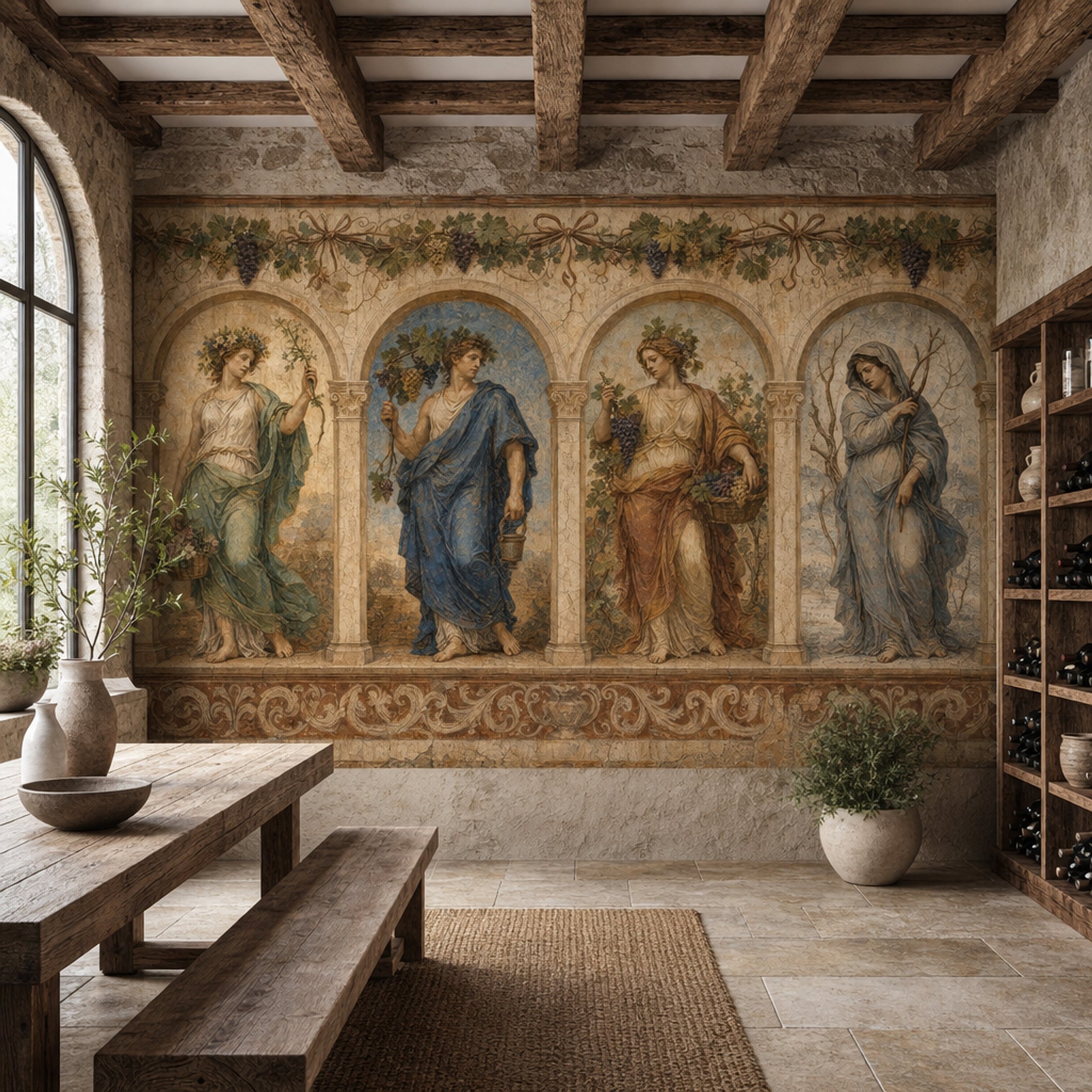 Muted Green Wallpaper Vintage Fresco Wall Mural