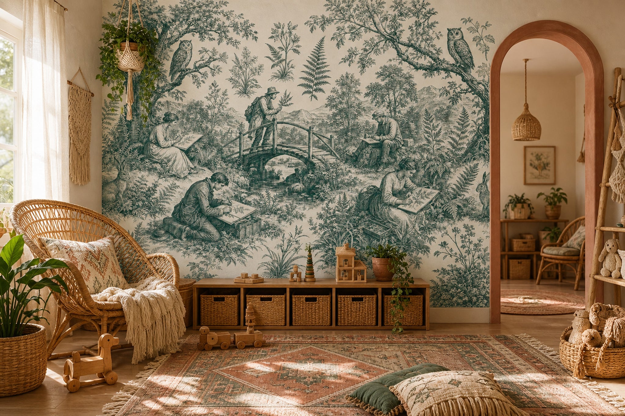 Toile Wallpaper Botanical Illustration Removable Pastoral Landscape Wall Decor