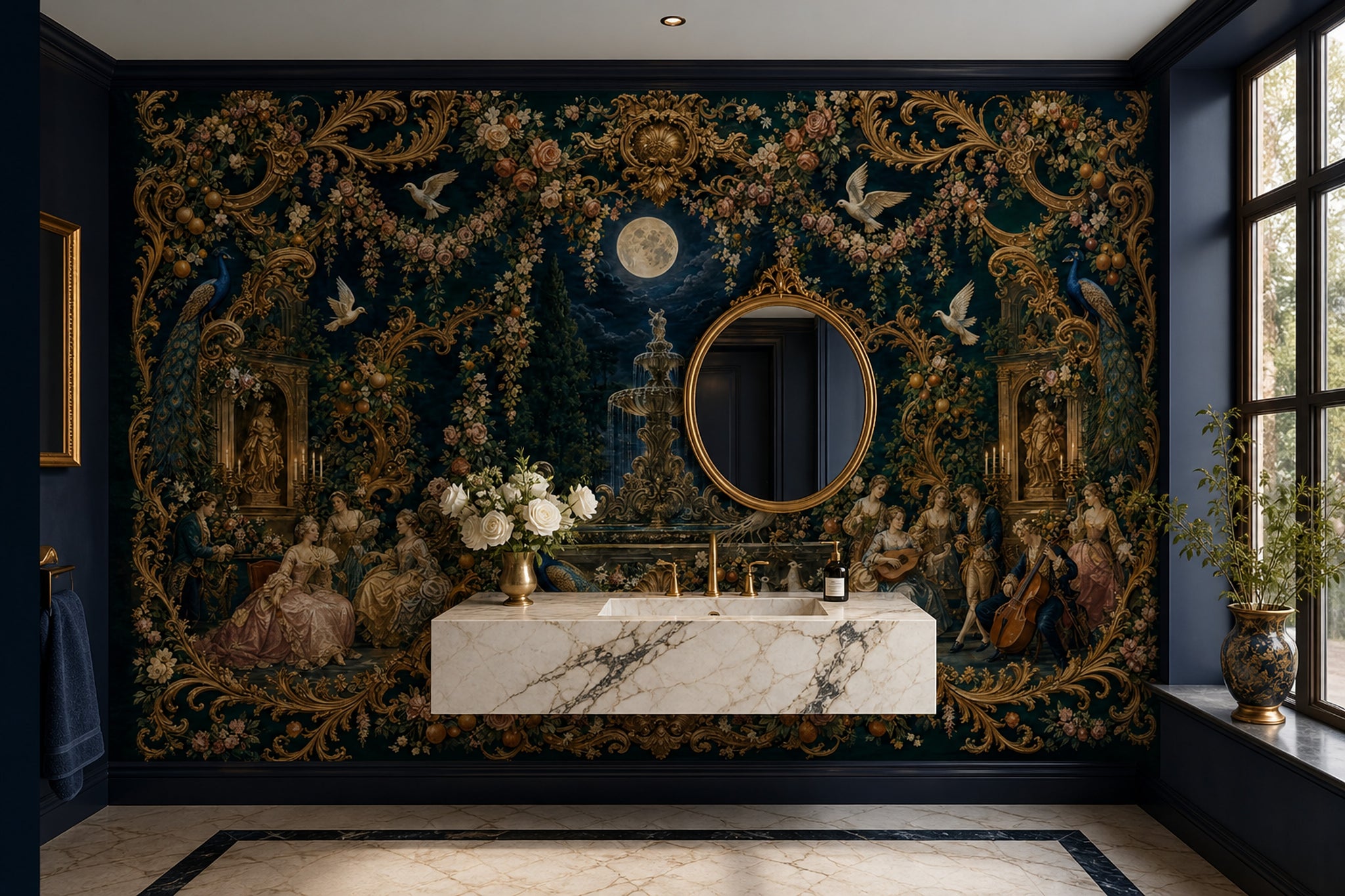 Moonlit Garden Wallpaper Gilded Rococo European Palace Wall Mural