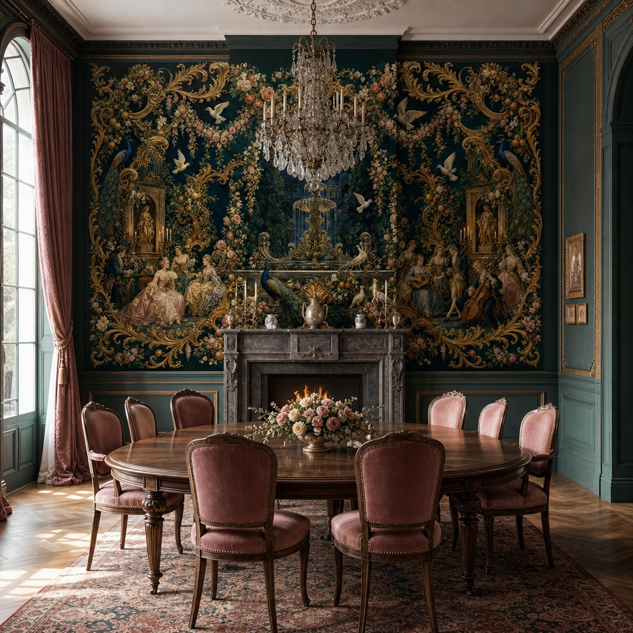 Moonlit Garden Wallpaper Gilded Rococo European Palace Wall Mural