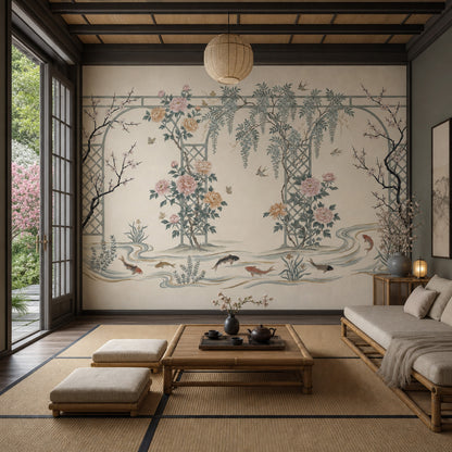 Chinoiserie Wallpaper Floral Garden Removable Trellis Lattice Wall Decor