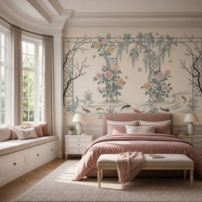 Chinoiserie Wallpaper Floral Garden Removable Trellis Lattice Wall Decor
