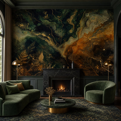 Dark Abstract Wallpaper Marble Effect Emerald Green Removable Wall Decor