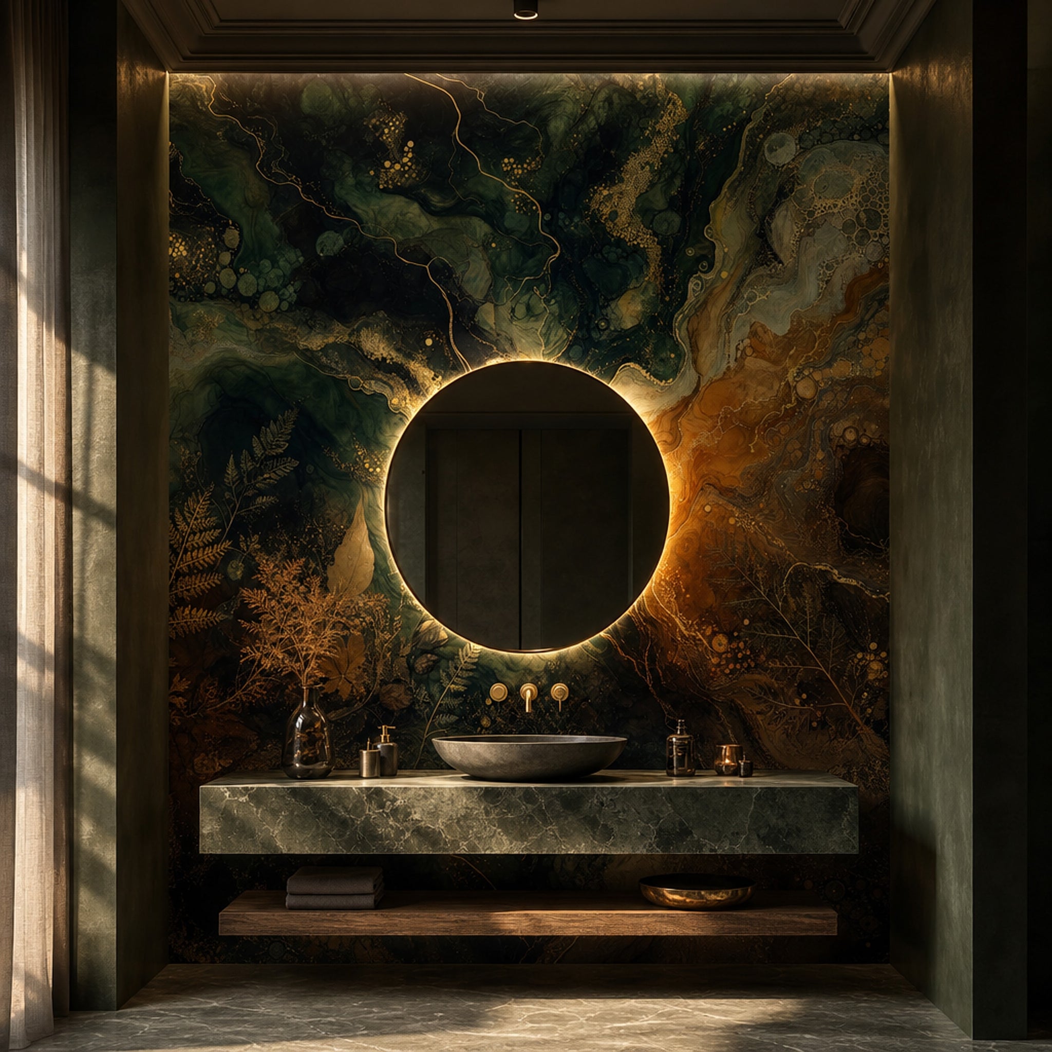 Dark Abstract Wallpaper Marble Effect Emerald Green Removable Wall Decor