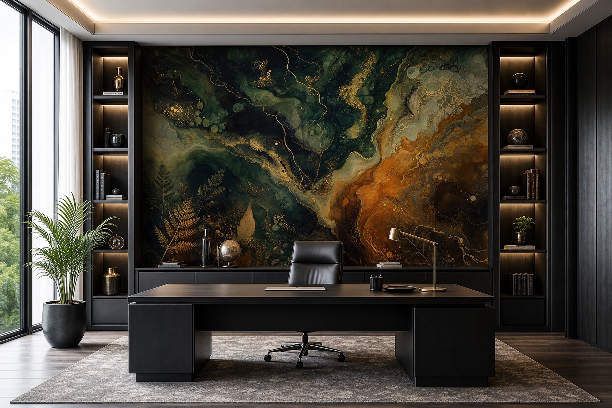 Dark Abstract Wallpaper Marble Effect Emerald Green Removable Wall Decor