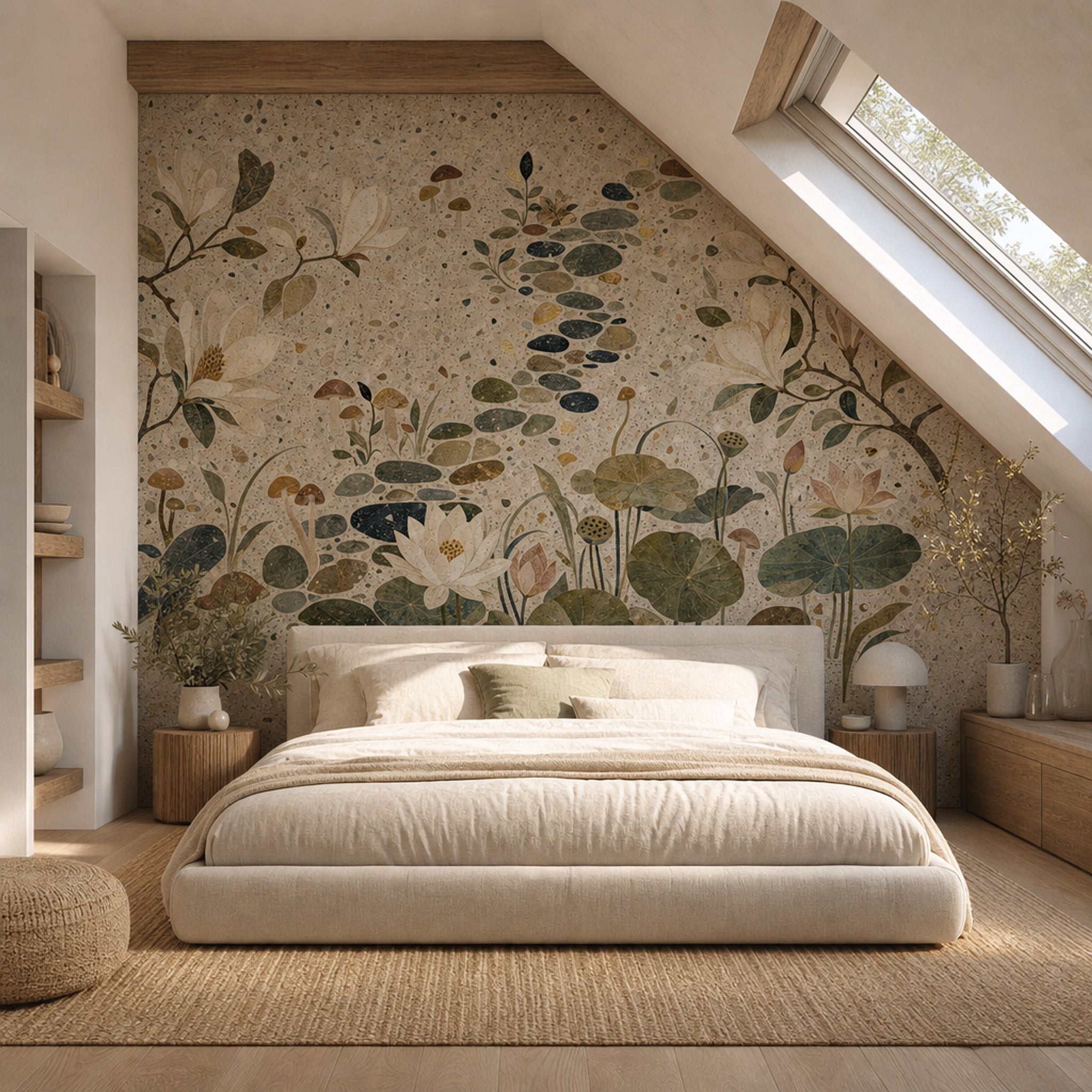 Lotus Pond Wallpaper Water Lilies Removable Stepping Stones Wall Decor