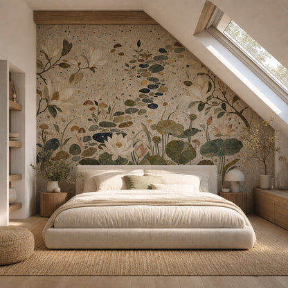 Lotus Pond Wallpaper Water Lilies Removable Stepping Stones Wall Decor