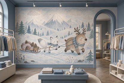Winter Landscape Wallpaper Snowy Mountains Pine Trees Wall Mural