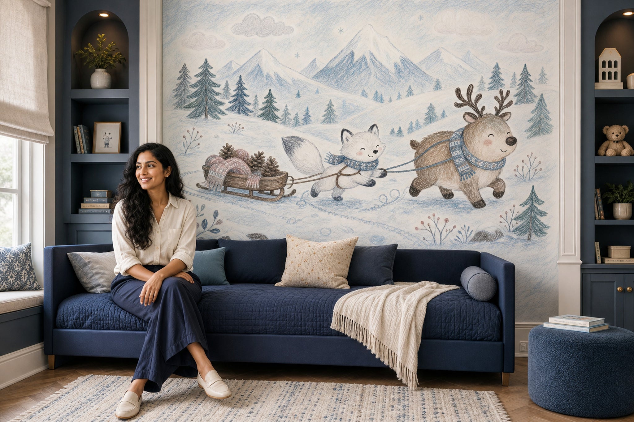 Winter Landscape Wallpaper Snowy Mountains Pine Trees Wall Mural