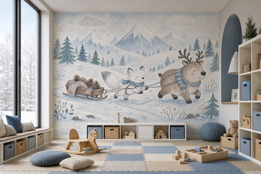 Winter Landscape Wallpaper Snowy Mountains Pine Trees Wall Mural