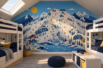 Winter Landscape Wallpaper Ski Resort Snowy Mountains Removable Wall Decor