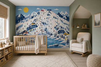Winter Landscape Wallpaper Ski Resort Snowy Mountains Removable Wall Decor