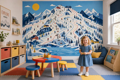 Winter Landscape Wallpaper Ski Resort Snowy Mountains Removable Wall Decor