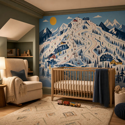 Winter Landscape Wallpaper Ski Resort Snowy Mountains Removable Wall Decor