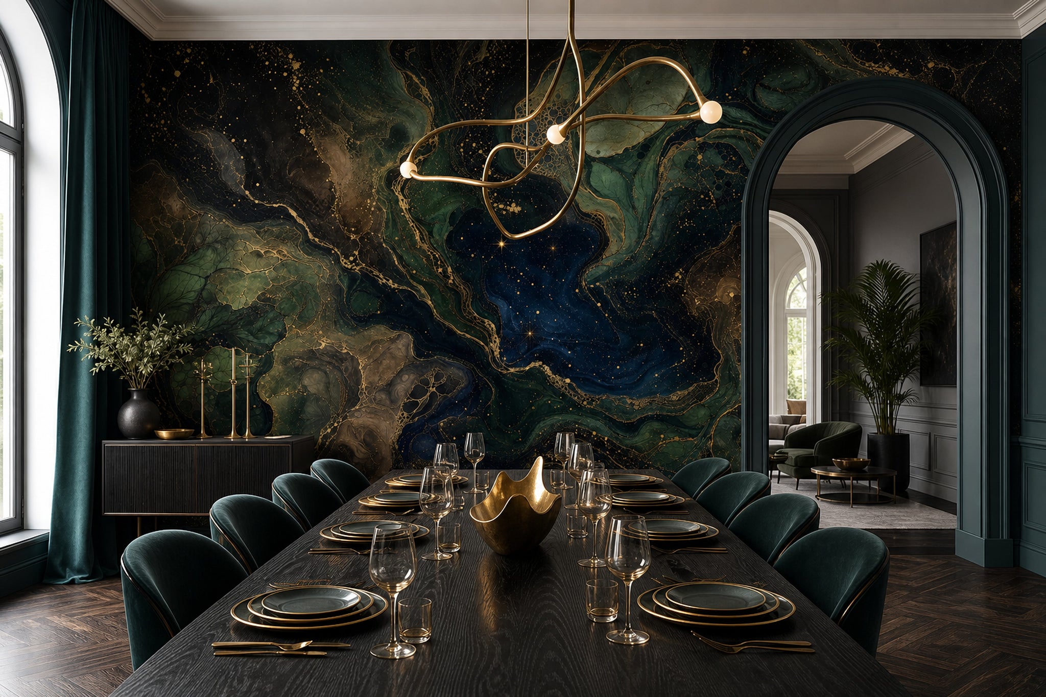 Dark Abstract Wallpaper Marble Effect Celestial Night Sky Wall Mural