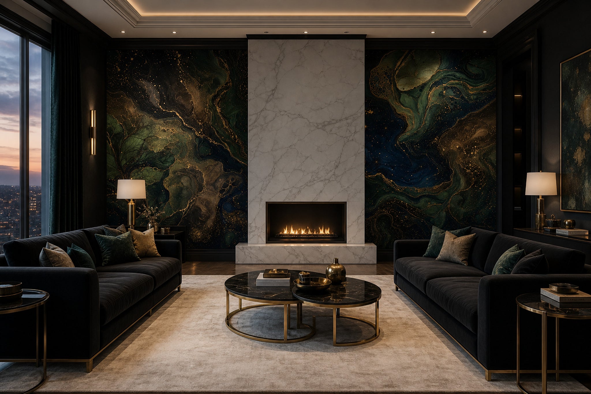 Dark Abstract Wallpaper Marble Effect Celestial Night Sky Wall Mural