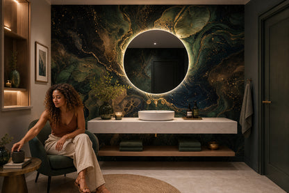 Dark Abstract Wallpaper Marble Effect Celestial Night Sky Wall Mural