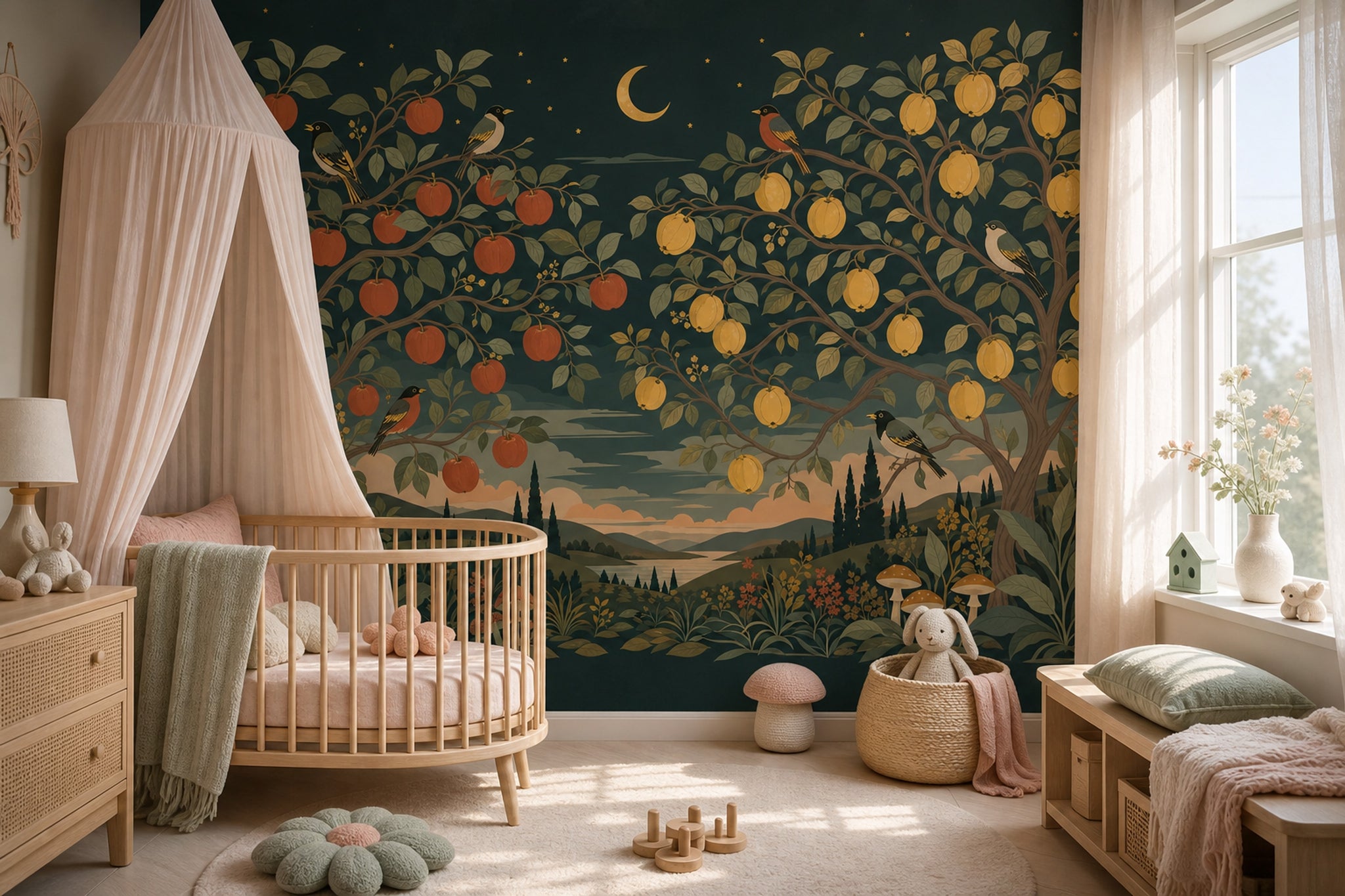 Dark Night Orchard Wallpaper Tree Mediterranean Landscape Removable Wall Decor