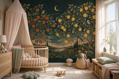 Dark Night Orchard Wallpaper Tree Mediterranean Landscape Removable Wall Decor