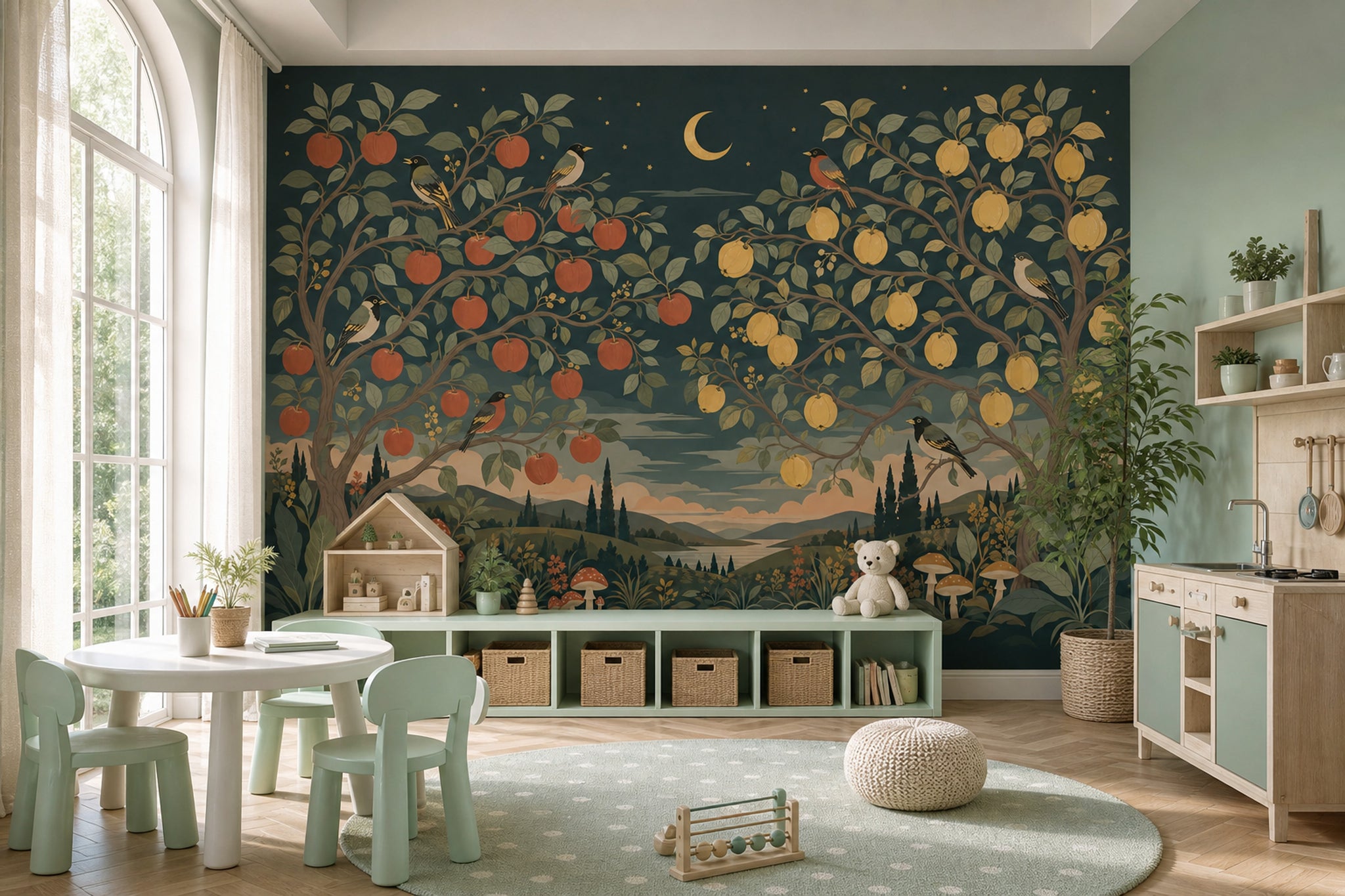 Dark Night Orchard Wallpaper Tree Mediterranean Landscape Removable Wall Decor