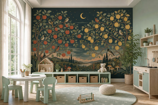 Dark Night Orchard Wallpaper Tree Mediterranean Landscape Removable Wall Decor