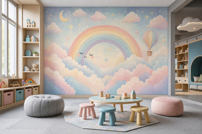 Hot Air Balloon Wallpaper Rainbow Stars Wall Mural