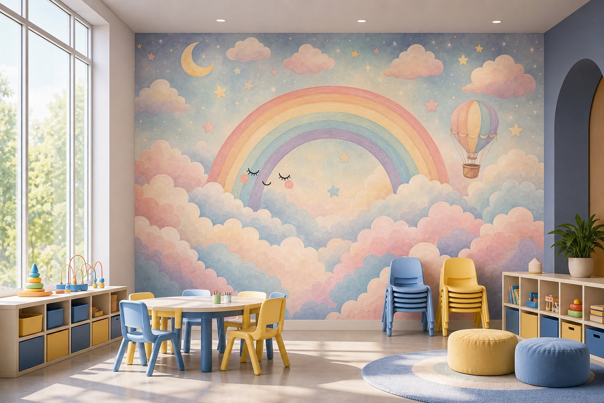 Hot Air Balloon Wallpaper Rainbow Stars Wall Mural
