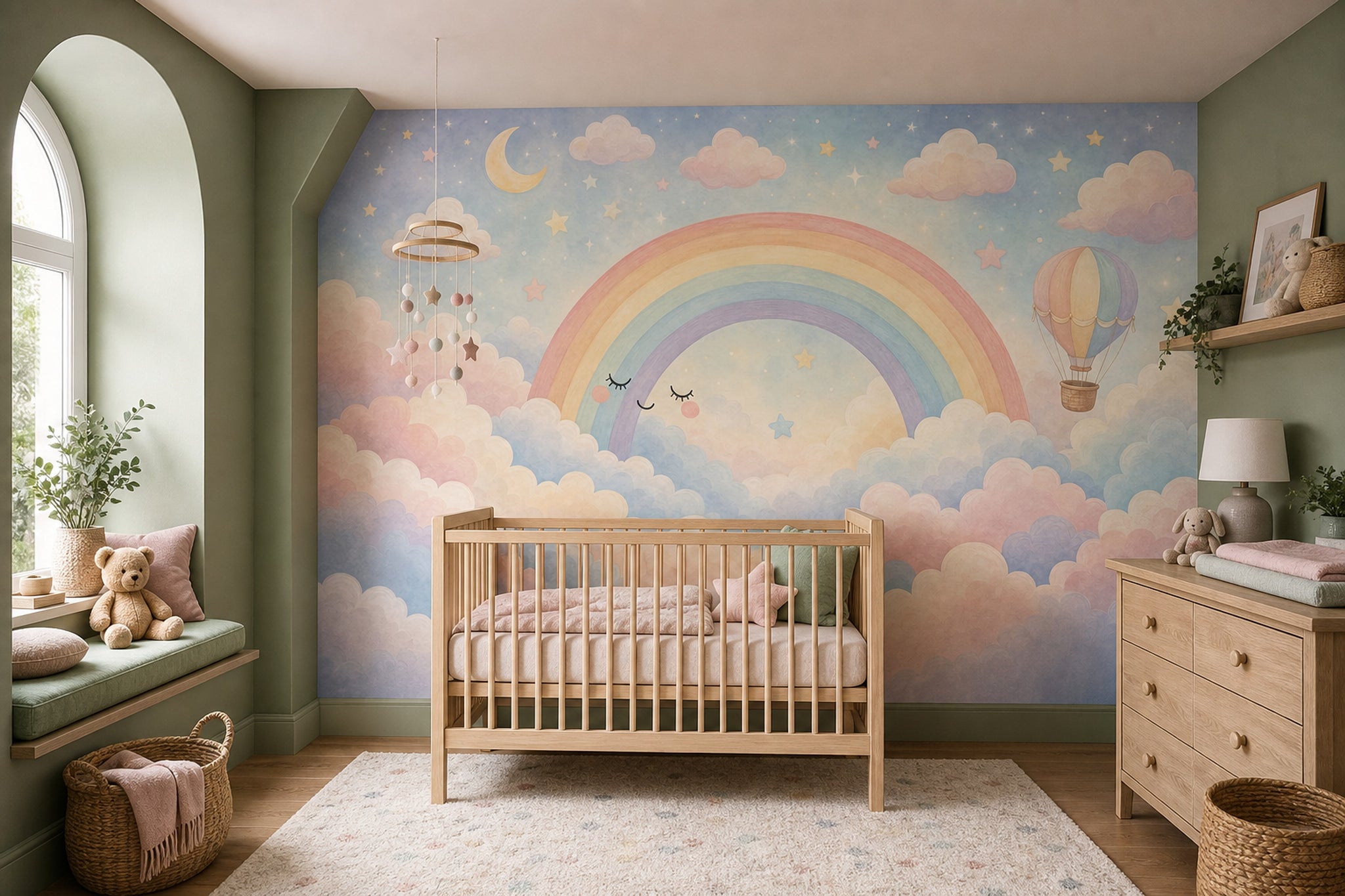 Hot Air Balloon Wallpaper Rainbow Stars Wall Mural