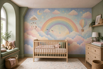 Hot Air Balloon Wallpaper Rainbow Stars Wall Mural
