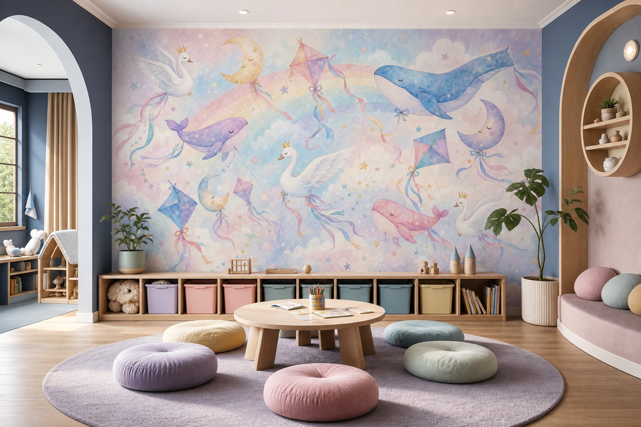 Pastel Sky Wallpaper Watercolor Removable Rainbow Wall Decor