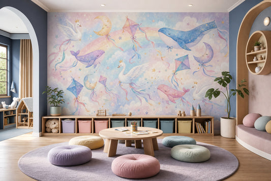 Pastel Sky Wallpaper Watercolor Removable Rainbow Wall Decor
