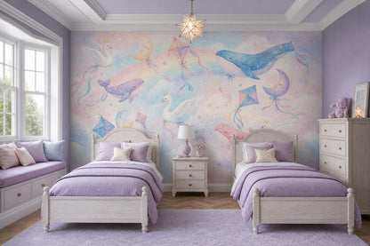 Pastel Sky Wallpaper Watercolor Removable Rainbow Wall Decor