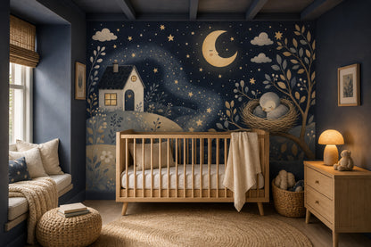Dark Night Sky Wallpaper Crescent Moon Stars Removable Wall Decor