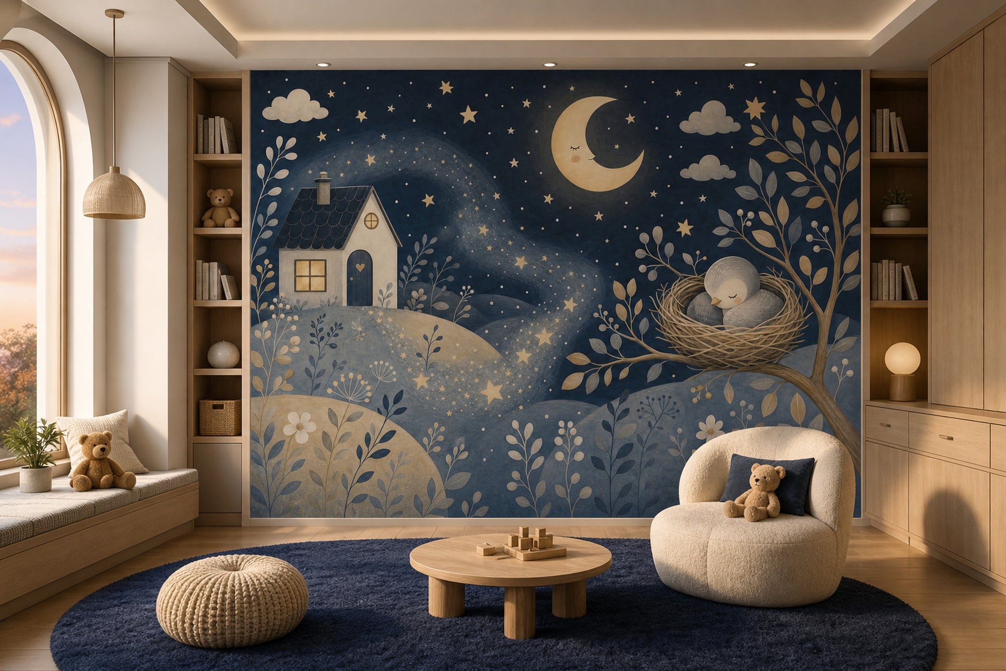 Dark Night Sky Wallpaper Crescent Moon Stars Removable Wall Decor