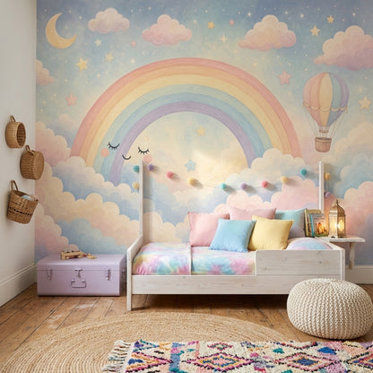 Hot Air Balloon Wallpaper Rainbow Stars Wall Mural