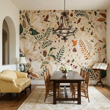 Terrazzo Texture Wallpaper Botanical Removable Floral Wall Decor