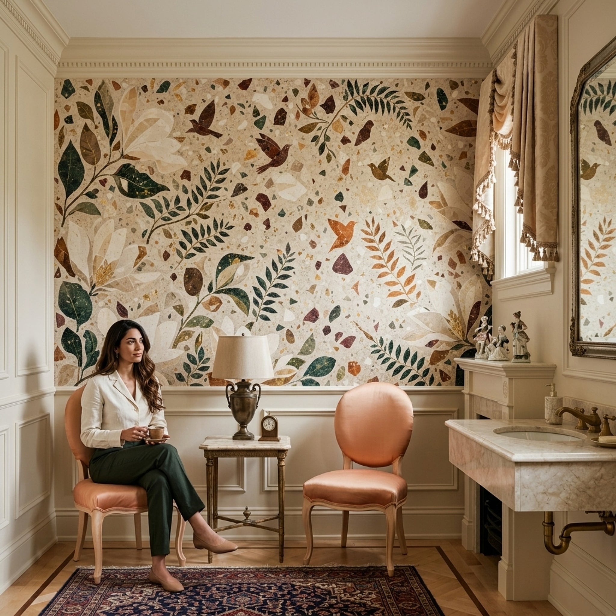Terrazzo Texture Wallpaper Botanical Removable Floral Wall Decor