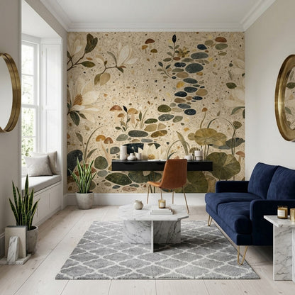 Lotus Pond Wallpaper Water Lilies Removable Stepping Stones Wall Decor