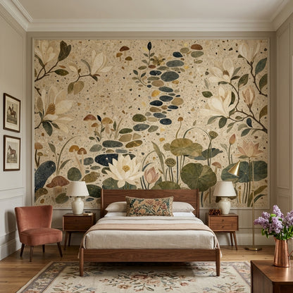 Lotus Pond Wallpaper Water Lilies Removable Stepping Stones Wall Decor