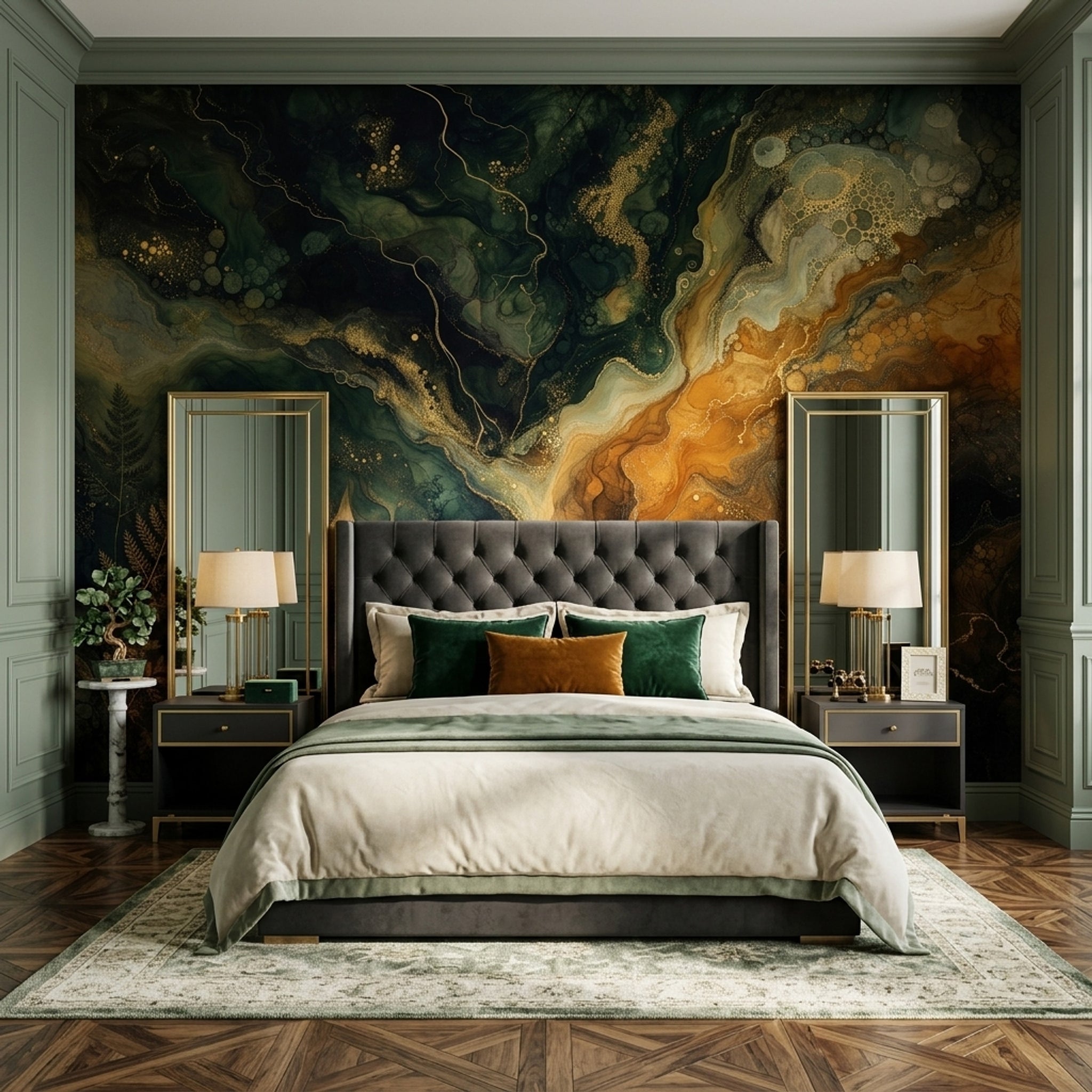 Dark Abstract Wallpaper Marble Effect Emerald Green Removable Wall Decor