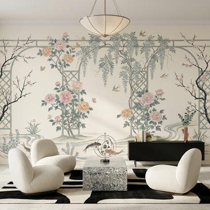 Chinoiserie Wallpaper Floral Garden Removable Trellis Lattice Wall Decor
