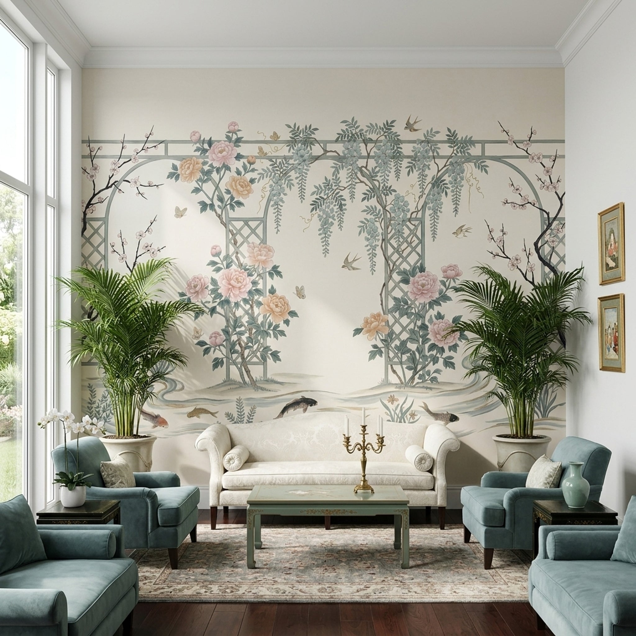 Chinoiserie Wallpaper Floral Garden Removable Trellis Lattice Wall Decor