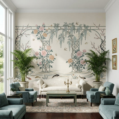 Chinoiserie Wallpaper Floral Garden Removable Trellis Lattice Wall Decor