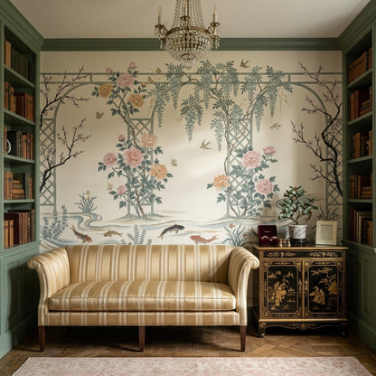 Chinoiserie Wallpaper Floral Garden Removable Trellis Lattice Wall Decor