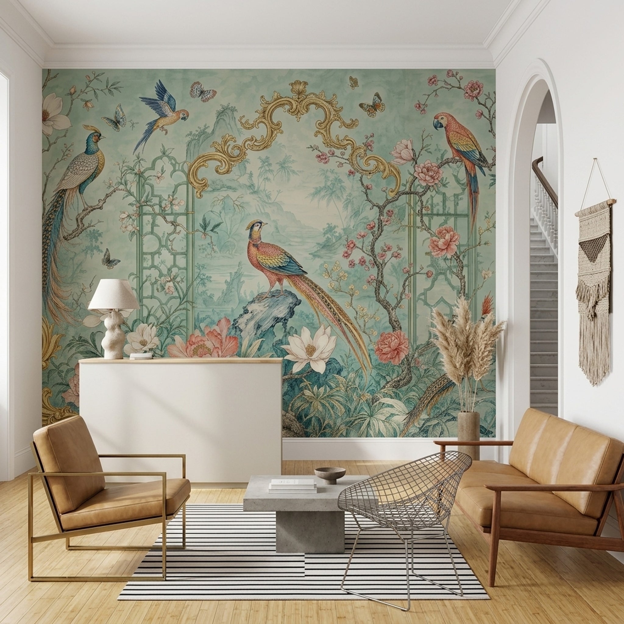 Chinoiserie Wallpaper Pastel Blue Floral Blossoms Removable Wall Decor