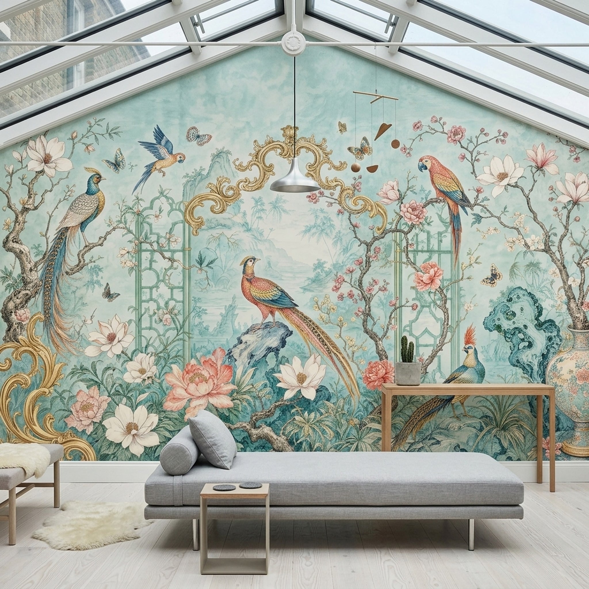 Chinoiserie Wallpaper Pastel Blue Floral Blossoms Removable Wall Decor